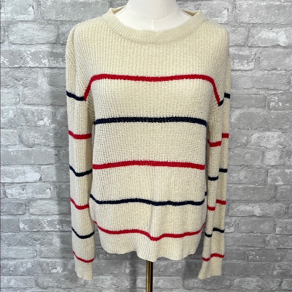 StyleMint Cream and Red Crew Neck Sweater